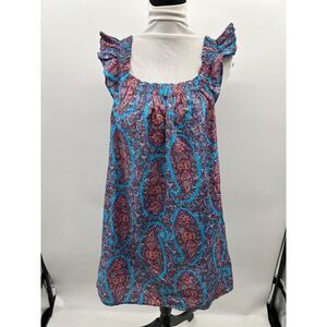 J. Crew Women Size XS Blue Boho Paisley Floral Flutter Sleeve Mini Dress